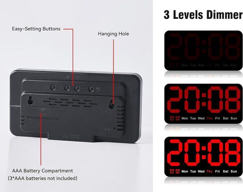Triangle Plum Large Digital Wall Clock,9.5 Inch,Led Alarm Clock with Big Digits,DST,Dual Alarm,3-Level Brightness for Living Room Bedrooms Classroom Decor-Green in Saudi Arabia