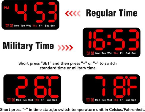 Triangle Plum Large Digital Wall Clock,9.5 Inch,Led Alarm Clock with Big Digits,DST,Dual Alarm,3-Level Brightness for Living Room Bedrooms Classroom Decor-Green in Saudi Arabia