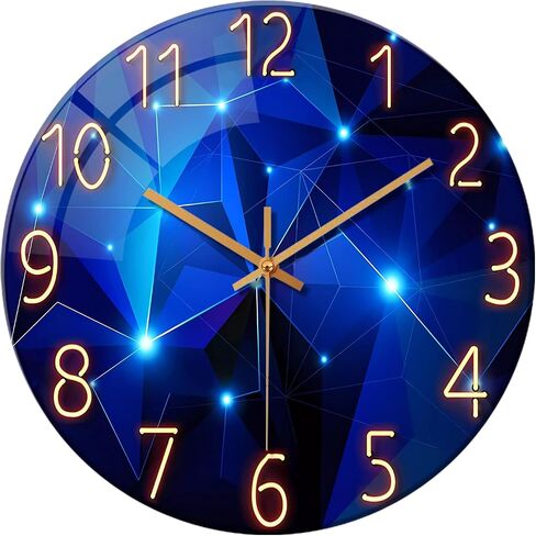 Constantplanet Blue Wall Clock Battery Operated - 14 Inch Modern Wall Clock Non Ticking - Glass Clock for Bedroom Living Room Office Kitchen Dining Room in Kuwait