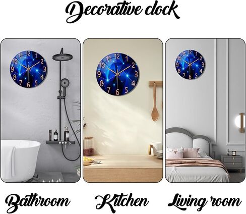 Constantplanet Blue Wall Clock Battery Operated - 14 Inch Modern Wall Clock Non Ticking - Glass Clock for Bedroom Living Room Office Kitchen Dining Room in Kuwait
