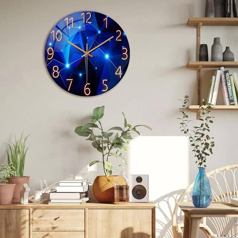Constantplanet Blue Wall Clock Battery Operated - 14 Inch Modern Wall Clock Non Ticking - Glass Clock for Bedroom Living Room Office Kitchen Dining Room in Kuwait