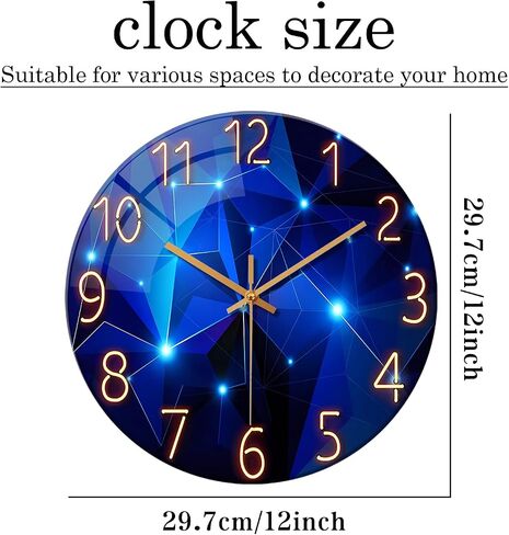Constantplanet Blue Wall Clock Battery Operated - 14 Inch Modern Wall Clock Non Ticking - Glass Clock for Bedroom Living Room Office Kitchen Dining Room in Kuwait