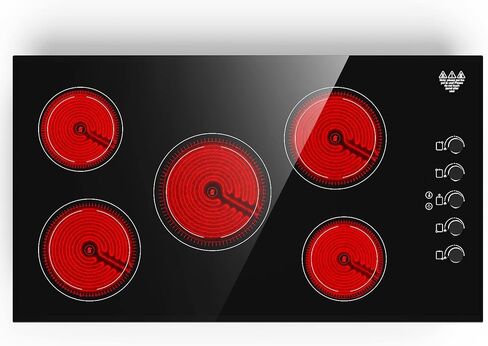 موقد كهربائي 36 بوصة، موقد كهربائي 8000 واط، 5 شعلات كونترتوب وموقد كهربائي مشع مع قفل أمان للأطفال، مؤقت، 8000 واط، 220-240 فولت، متوافق مع جميع أدوات الطهي، بدون قابس in Kuwait