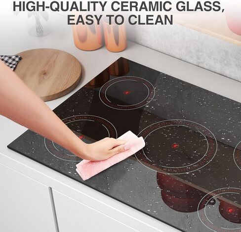 موقد كهربائي 36 بوصة، موقد كهربائي 8000 واط، 5 شعلات كونترتوب وموقد كهربائي مشع مع قفل أمان للأطفال، مؤقت، 8000 واط، 220-240 فولت، متوافق مع جميع أدوات الطهي، بدون قابس in Kuwait