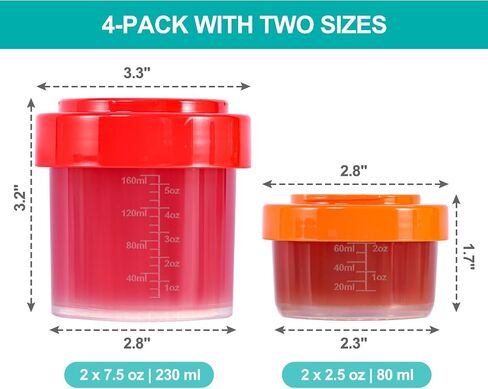 Caperci Leakproof Baby Food Containers, Freezer Safe, Dishwasher Safe, BPA Free, Airtight Stackable Small Snacks & Condiment Container with Lids, 4-Count(2 oz & 5 oz) in Saudi Arabia