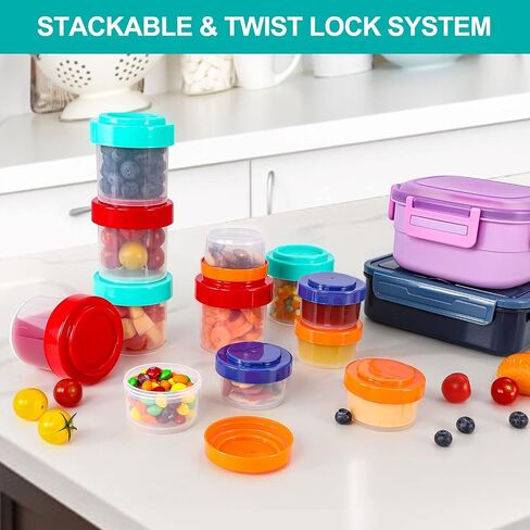 Caperci Leakproof Baby Food Containers, Freezer Safe, Dishwasher Safe, BPA Free, Airtight Stackable Small Snacks & Condiment Container with Lids, 4-Count(2 oz & 5 oz) in Saudi Arabia