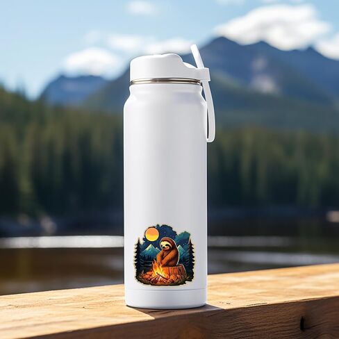 Happy Camper Sloth Adventure Camping Enthusiast Sticker For Guitar, Skateboard, Water Bottles, Laptop, Waterproof Vinyl Decal Sticker 5 inch (Design 4) in Saudi Arabia