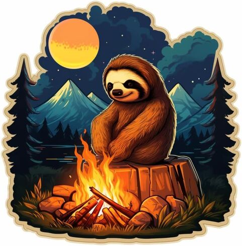 Happy Camper Sloth Adventure Camping Enthusiast Sticker For Guitar, Skateboard, Water Bottles, Laptop, Waterproof Vinyl Decal Sticker 5 inch (Design 4) in Saudi Arabia