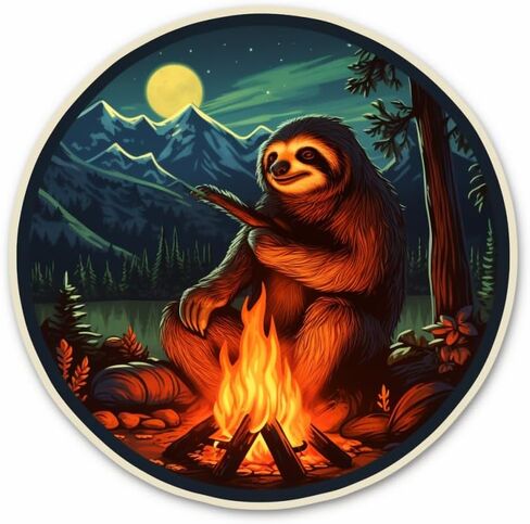 ملصق Happy Camper Sloth Adventure Camping متحمس للجيتار، لوح التزلج، زجاجات المياه، الكمبيوتر المحمول، ملصق فينيل مقاوم للماء 5 بوصة (تصميم 4) in Saudi Arabia