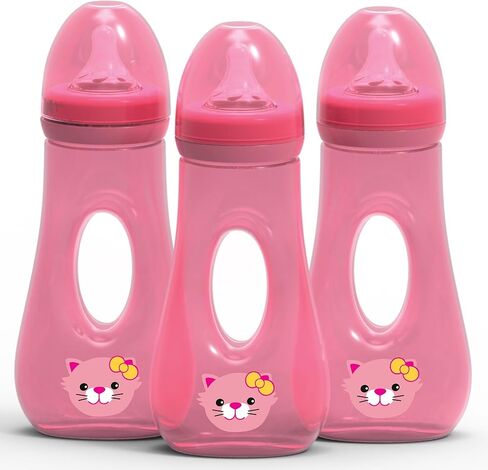 زجاجات الأطفال Avima Easy Grip المضادة للمغص، خالية من BPA، 8 أونصة. رقبة واسعة مع حلمات سيليكون متوسطة التدفق، باللون الوردي (عبوة من 3 قطع) in Kuwait