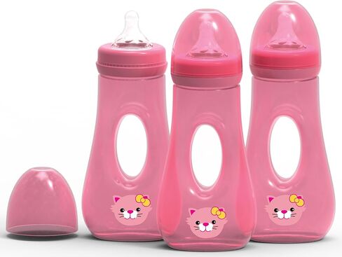 زجاجات الأطفال Avima Easy Grip المضادة للمغص، خالية من BPA، 8 أونصة. رقبة واسعة مع حلمات سيليكون متوسطة التدفق، باللون الوردي (عبوة من 3 قطع) in Kuwait