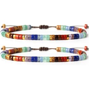 قطعتان من أساور الشاكرا للنساء - 7 بلورات شفاء وأحجار روحية، مجوهرات التأمل لتخفيف القلق in Kuwait