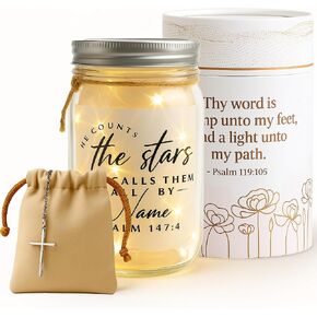 Bible Verse Stars Jar with Fairy Lights - Bible Verse Jar for Women - Unique Christian Gifts for Women, Bible Verse Jars for Teen Girls & Adults, Mason Jar Lights, Decorative Jars with Bible Verses in Saudi Arabia