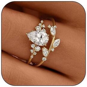 Engagement Rings for Women Non Tarnish Gold Wedding Ring Set for Women 14K Gold Plated Fake Engagement Ring Dainty Gold Stackable Rings Jewelry Gifts Birthday Valentine's Day Gifts in Saudi Arabia
