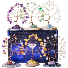 Runyangshi Crystal Tree 12pcs Chakra Tree Set Fengshui Tree Money Tree Gemstones Tree with Glass Base Natural Crystal and Healing Stones Home Office Decor in Saudi Arabia