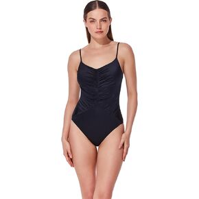 Gottex V Neck Ruched One Piece - Removable Soft Cups, Adjustable Straps, Front & Back Lining, Satin Finish Fabric in Saudi Arabia