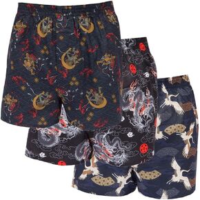Y's factory Men’s Japanese Pattern Cotton Boxer Shorts, Open Front Fly, Multi-Pack (2, 3, 4 Pack), Assorted Pack, Big Sizes, in Saudi Arabia