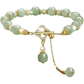 Hotan Jade Pearl Bracelet Four leaf Grass Drill Button Design Oriental Poetic Light Luxury Wristband Banquet/Christmas Gift/New Year gift/Valentine's Day gift in Saudi Arabia
