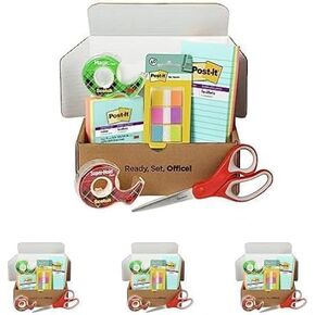 Scotch and Post-it Brand Office Essentials Kit, Business and Teacher Supplies Set with Post-it Super Sticky Notes, Scotch Super Hold Tape, Scotch Magic Tape, Post-it Flags, Sharp Scissors for Office in Kuwait