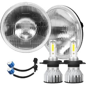 H4/9003 LED Headlight Bulbs + 7 Inch H6024 Glass Round LED Headlight Housing,Halogen Sealed High Low Dual Beam,Original Classic Look Conversion Pair Kit Pair in Kuwait
