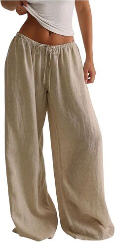 SweatyRocks Women's Linen Palazzo Pants Low Waist Casual Wide Leg Long Trousers with Pockets in Saudi Arabia