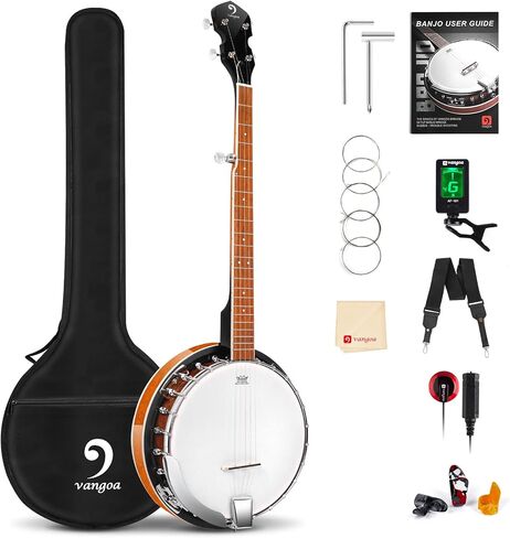 Vangoa 5 String Banjo Full Size Kit, Classic Nylon String Banjos with Resonator Detachable Sapele Back, Remo Drum Head, Banjo Bundle w/Gig Bag, Music Gift for Beginner Adults Senior, Glossy Brown in Kuwait