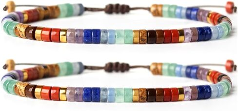 قطعتان من أساور الشاكرا للنساء - 7 بلورات شفاء وأحجار روحية، مجوهرات التأمل لتخفيف القلق in Kuwait