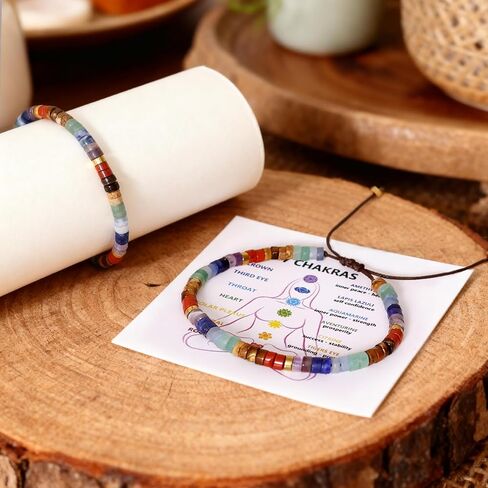 قطعتان من أساور الشاكرا للنساء - 7 بلورات شفاء وأحجار روحية، مجوهرات التأمل لتخفيف القلق in Kuwait