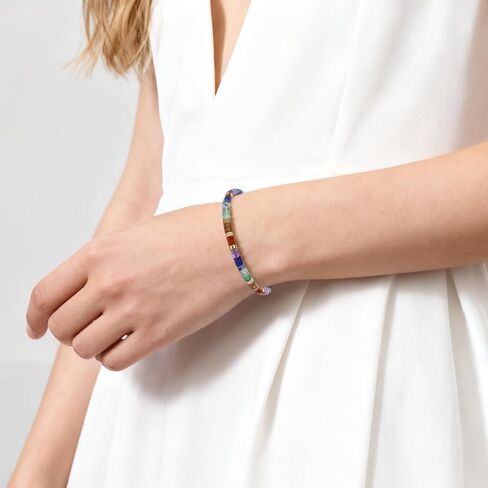 قطعتان من أساور الشاكرا للنساء - 7 بلورات شفاء وأحجار روحية، مجوهرات التأمل لتخفيف القلق in Kuwait