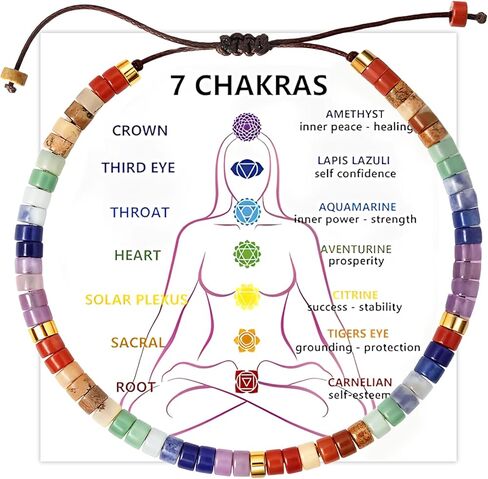 قطعتان من أساور الشاكرا للنساء - 7 بلورات شفاء وأحجار روحية، مجوهرات التأمل لتخفيف القلق in Kuwait