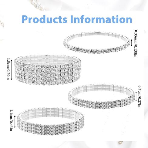7 PCS Rhinestone Bracelet Set for Women, Silver Bling Bracelets Fake Diamond Cubic Zirconia Sparkly Bracelet for Bridal Wedding Party, Birthday Party, Sparkly Rhinestone Jewelry in Saudi Arabia