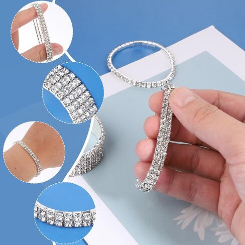 7 PCS Rhinestone Bracelet Set for Women, Silver Bling Bracelets Fake Diamond Cubic Zirconia Sparkly Bracelet for Bridal Wedding Party, Birthday Party, Sparkly Rhinestone Jewelry in Saudi Arabia