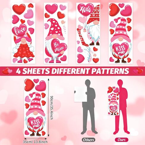 Whaline Extra Large Valentine' s Day Window Clings Window Decal Red Pink Heart Love Gnome Reusable Anti-Collision Windows Decor for Wedding Anniversary Home Party Supplies, 4 Sheets in Saudi Arabia