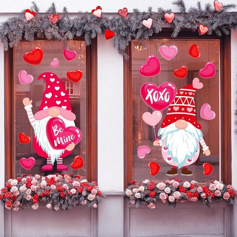 Whaline Extra Large Valentine' s Day Window Clings Window Decal Red Pink Heart Love Gnome Reusable Anti-Collision Windows Decor for Wedding Anniversary Home Party Supplies, 4 Sheets in Saudi Arabia