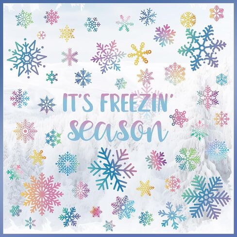 Gueevin 8 Sheets Winter Snowflake Window Clings Pastel Christmas Window Clings Iridescent Winter Decals with Static Cling Stickers for Seasonal Home Fridge Holiday Party Decorations in Saudi Arabia