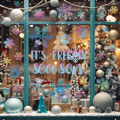 Gueevin 8 Sheets Winter Snowflake Window Clings Pastel Christmas Window Clings Iridescent Winter Decals with Static Cling Stickers for Seasonal Home Fridge Holiday Party Decorations in Saudi Arabia