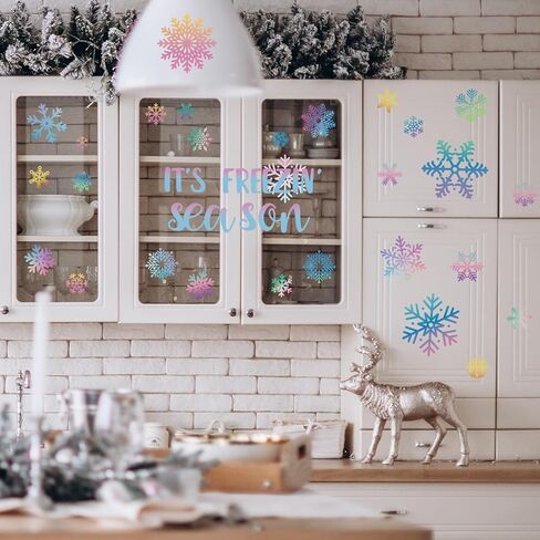 Gueevin 8 Sheets Winter Snowflake Window Clings Pastel Christmas Window Clings Iridescent Winter Decals with Static Cling Stickers for Seasonal Home Fridge Holiday Party Decorations in Saudi Arabia