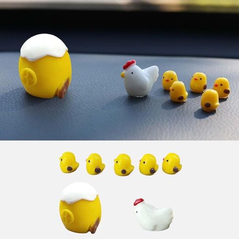 Mini Chickens Car Dashboard Decors, Funny Rearview Mirror Ornament, Cute Hen Chicks Dash Decorations，Interior Accessories for Fairy Garden Landscape, Home, Office in Saudi Arabia