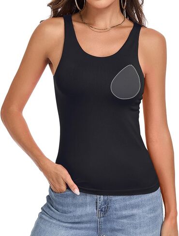 V FOR CITY Women Built in Bra Tank Top Seamless Padded Camisole Scoop Neck Going Out Tops Basic Cami Shirt in Saudi Arabia