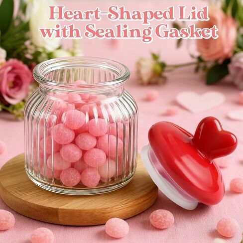 Valentine’s Day Decorations, 2 PCS Glass Valentines Candy Jar with Heart-Shaped Ceramic Lids, Decorative Heart Containers for Candy & Cookies, Valentines Table Decor for Home & Office in Saudi Arabia