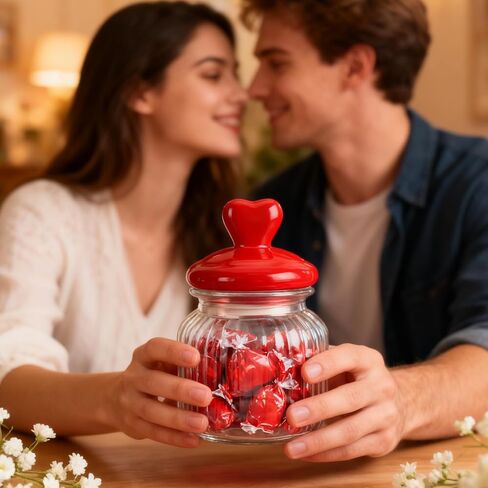 Valentine’s Day Decorations, 2 PCS Glass Valentines Candy Jar with Heart-Shaped Ceramic Lids, Decorative Heart Containers for Candy & Cookies, Valentines Table Decor for Home & Office in Saudi Arabia