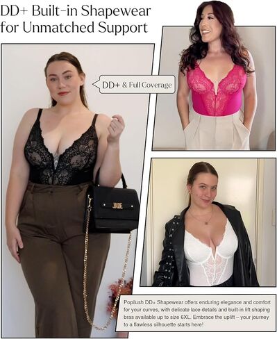 Popilush Shapewear Bodysuit for Women Lace Corset Tops for Large Bust Tummy Control Low Back V Neck Thong Bodysuits in Saudi Arabia