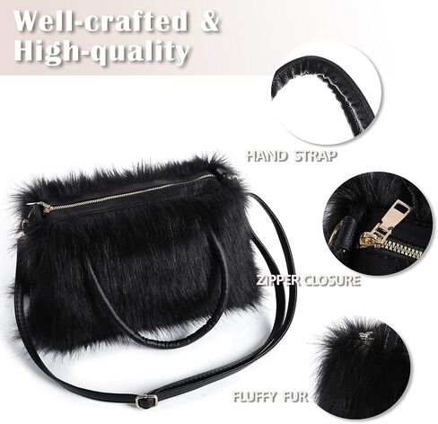 Women Fur Bag Faux Fur Tote Bag Furry Fuzzy Shoulder Crossbody Handbag With Long Shoulder Strap in Saudi Arabia