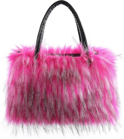 Women Fur Bag Faux Fur Tote Bag Furry Fuzzy Shoulder Crossbody Handbag With Long Shoulder Strap in Saudi Arabia