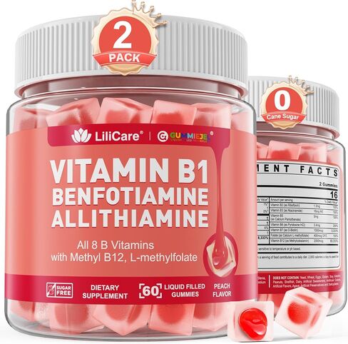 Vitamin B1 Gummies, Benfotiamine 300mg Allithiamine 50mg Thiamine 100mg +8 Vitamin B Complex,Inositol for Women Men, Includes Niacin, L-methylfolate, Methyl B12 for Nerve Energy Overall Health, 60Cts in Saudi Arabia