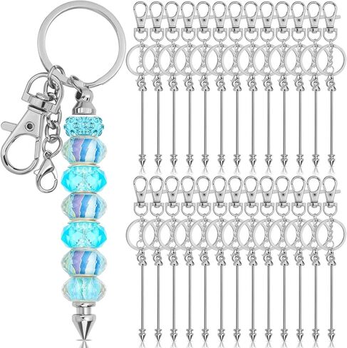 ROADPLUM 25 Pcs Beadable Keychain Bar Set, Silver Beaded Keychain with Resealable Gift Bag, DIY Alloy Blank Beadable Items Accessories Bulk for Pendant Key Chain Gift Making Supplies in Kuwait
