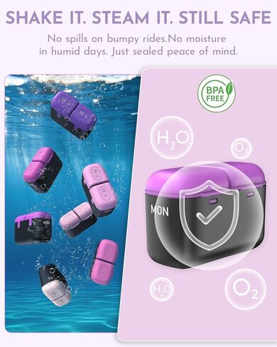 Weekly Pill Organizer 2 Times a Day, 7 Day Travel Medicine Pill Organizer with Moisture-Proof Silicone Lid, AM PM Daily Pill Bottle for Vitamins & Supplements, Pocket-Size Pill Case(Purple) in Saudi Arabia