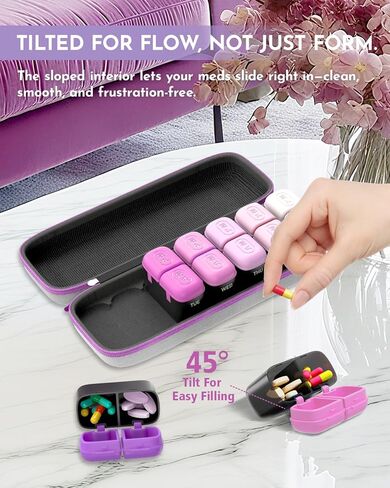 Weekly Pill Organizer 2 Times a Day, 7 Day Travel Medicine Pill Organizer with Moisture-Proof Silicone Lid, AM PM Daily Pill Bottle for Vitamins & Supplements, Pocket-Size Pill Case(Purple) in Saudi Arabia