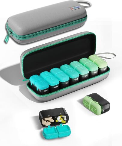 Weekly Pill Organizer 2 Times a Day, 7 Day Travel Medicine Pill Organizer with Moisture-Proof Silicone Lid, AM PM Daily Pill Bottle for Vitamins & Supplements, Pocket-Size Pill Case(Purple) in Saudi Arabia