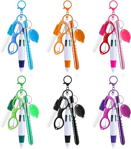 Geiserailie 6 Set Nurse Pen Set Includes Highlighter Marker and Retractable Ballpoint Pen, Pen Lights for Badge Nursing Keychain Clip Foldable Scissors LED Flashlight Keychain for Nurse Accessories in Kuwait